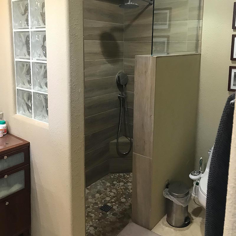 Shower after tub to shower conversion